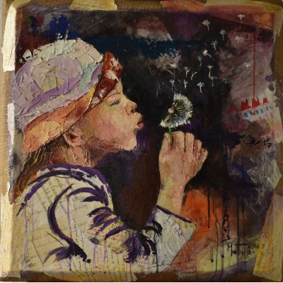 MIXED MEDIA GIANNI MATTU ' IL SOFFIONE ' dimensioni L 70 x H 70 cm.