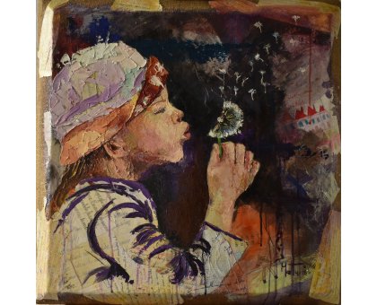 MIXED MEDIA GIANNI MATTU ' IL SOFFIONE ' dimensioni L 70 x H 70 cm.