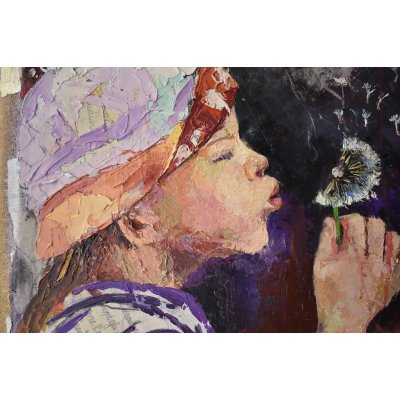 MIXED MEDIA GIANNI MATTU ' IL SOFFIONE ' dimensioni L 70 x H 70 cm.