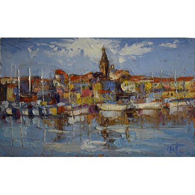 OLIO SU TAVOLA GIANNI MATTU ' COLORI DI ALGHERO ' dimensioni L 15 x H 24 cm.