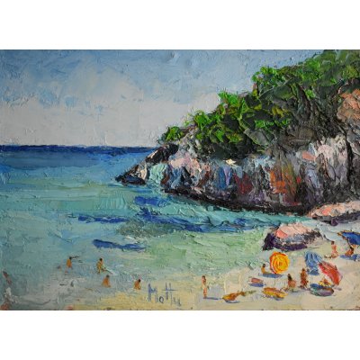 OLIO A SPATOLA SU TAVOLA GIANNI MATTU ' CALA COLORITZE ' dimensioni L 15 x H 20 cm.