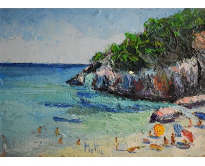 OLIO A SPATOLA SU TAVOLA GIANNI MATTU ' CALA COLORITZE ' dimensioni L 15 x H 20 cm.