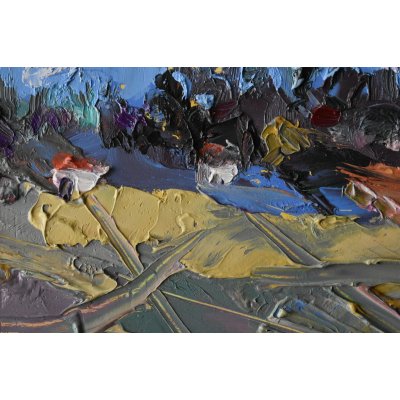 OLIO SU TAVOLA GIANNI MATTU ' PAESAGGIO ' dimensioni L 15 x H 15 cm.