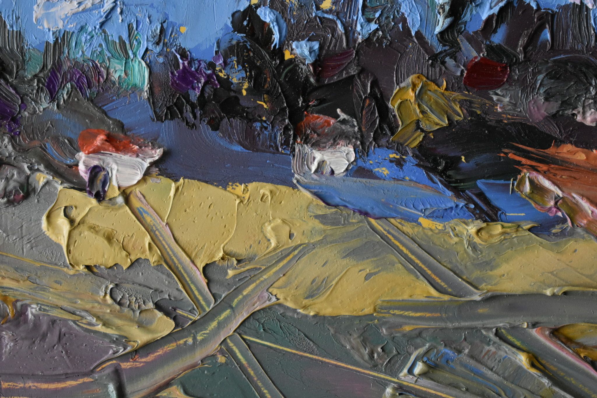 OLIO SU TAVOLA  GIANNI MATTU ' PAESAGGIO '  dimensioni L 15 x H 15 cm.