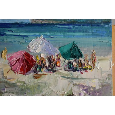 OLIO SU TAVOLA GIANNI MATTU ' SPIAGGIA ' dimensioni L 20 x H 15 cm.