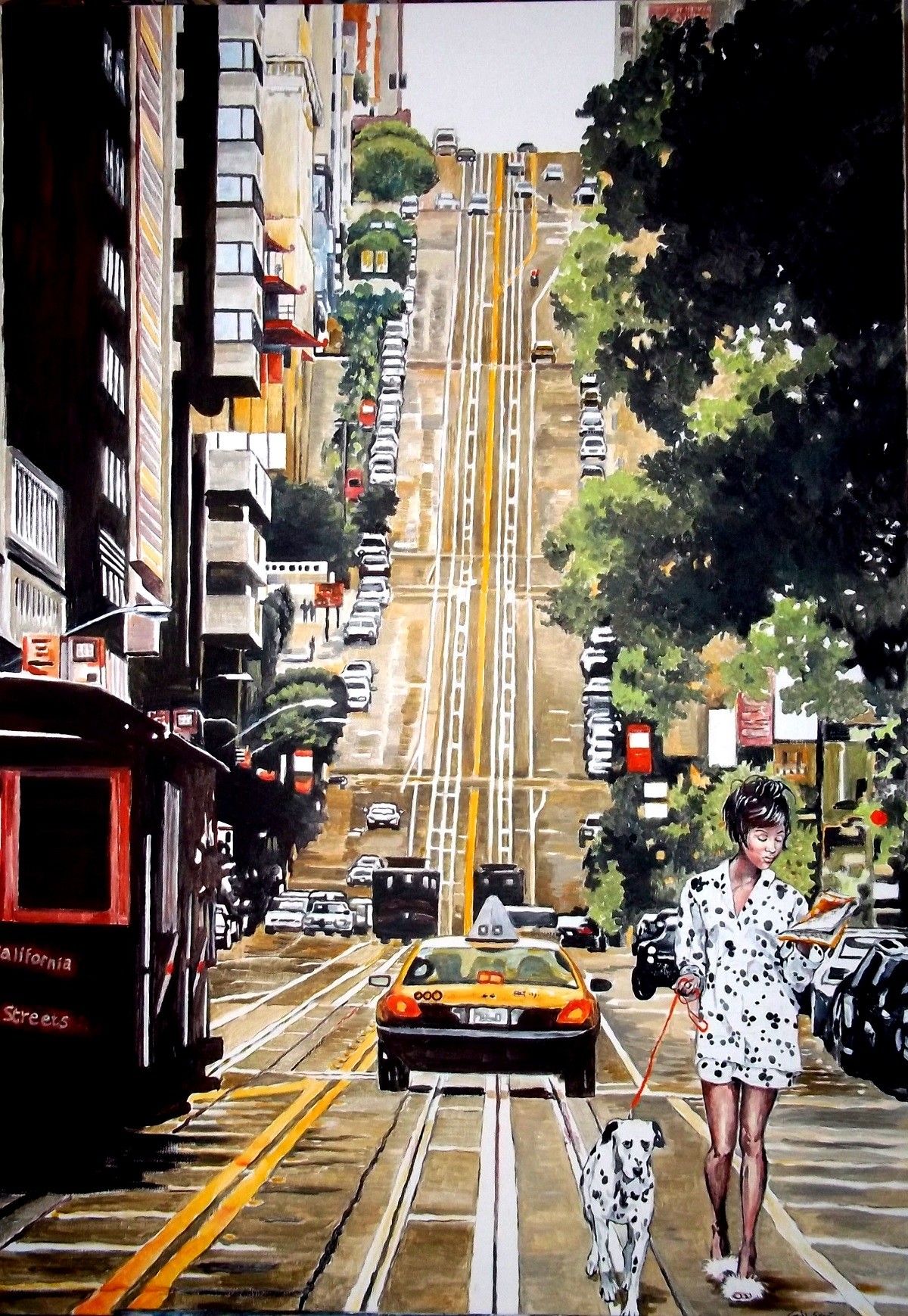 ACRILICO SU TELA  GIO'  STEFAN ' NAOMI AND THE DALMATIAN '  dimensioni  L 70 x H 100 cm.