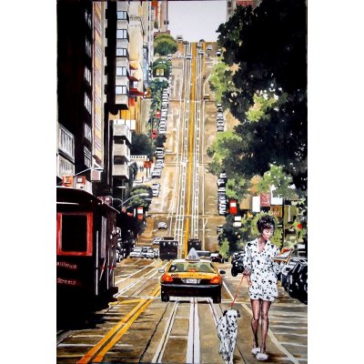 ACRILICO SU TELA GIO' STEFAN ' NAOMI AND THE DALMATIAN ' dimensioni L 70 x H 100 cm.