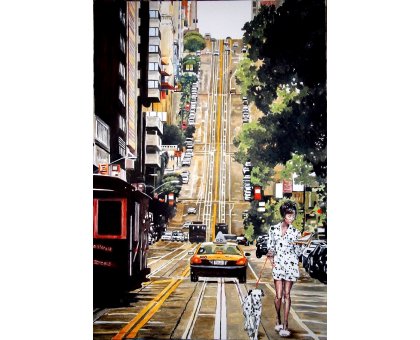 ACRYLIC ON CANVAS GIO' STEFAN ' NAOMI AND THE DALMATIAN ' size L 70 x H 100 cm.