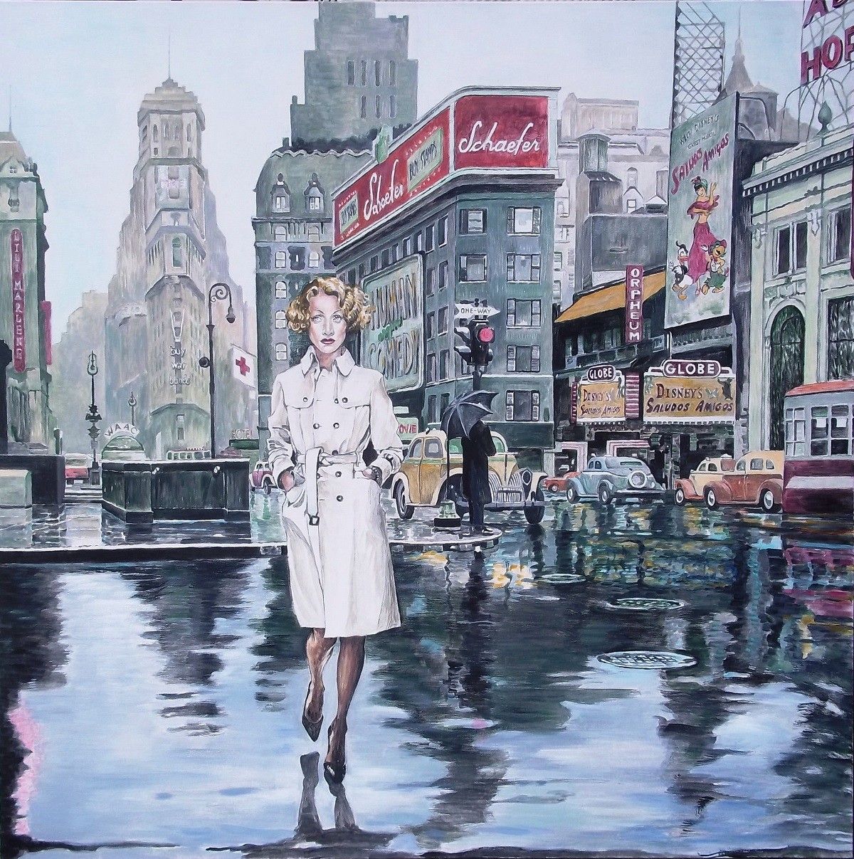 ACRILICO SU TELA  GIO'  STEFAN  ' MARLENE. NEW YORK 1943 '  dimensioni  L 100 x H 100 cm.