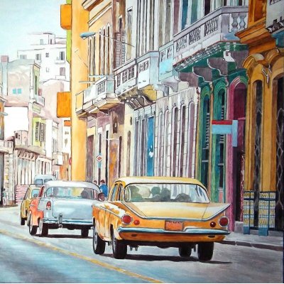 ACRILICO SU TELA GIO' STEFAN ' L'AVANA IN GIALLO ' dimensioni L 80 x H 80 cm.