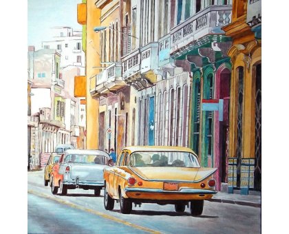 ACRILICO SU TELA GIO' STEFAN ' L'AVANA IN GIALLO ' dimensioni L 80 x H 80 cm.