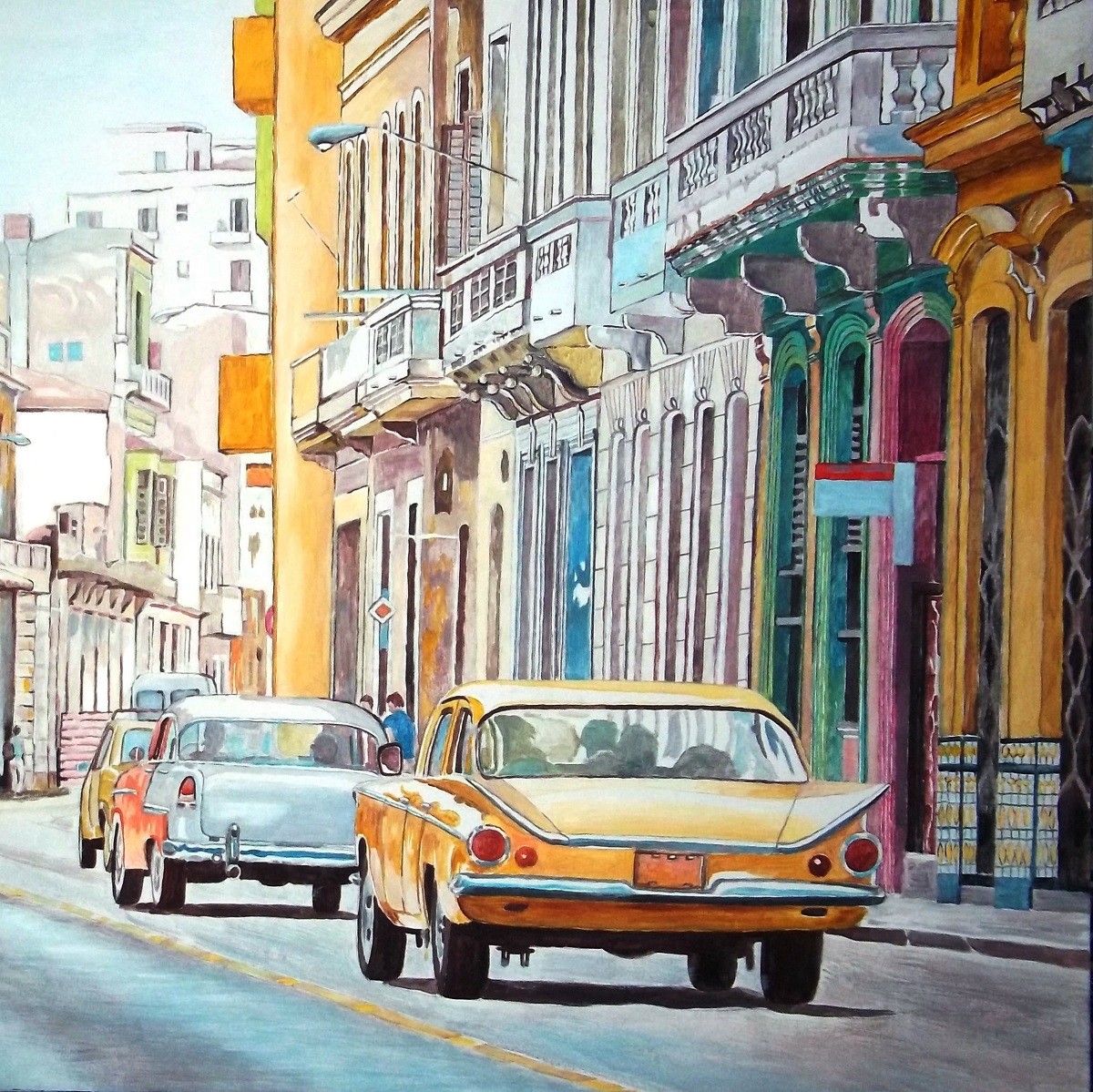 ACRYLIC ON CANVAS  GIO'  STEFAN ' L'AVANA IN GIALLO '  size   L 80 x H 80 cm.
