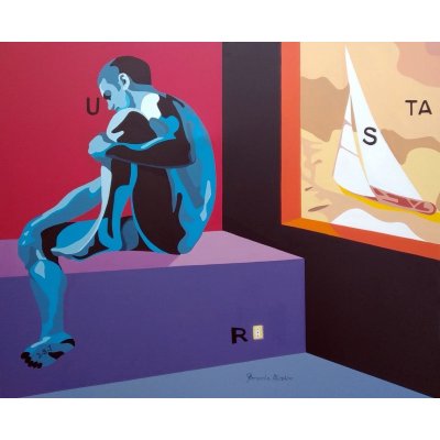 ACRILICO SU TELA PIERNICOLA MUSOLINO ' ARTEREBUS 3-8-7 ' dimensioni L 100x H 80 cm.