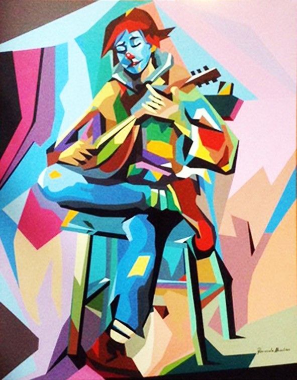 ACRILICO SU TELA  PIERNICOLA MUSOLINO  ' OPERA BUFFA '  dimensioni L 80 x H 100 cm.