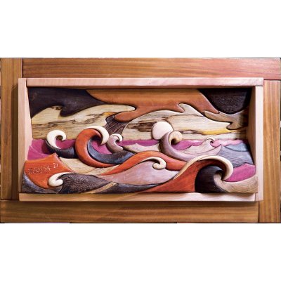 SCULTURA IN LEGNO TIZIANO COSTA ' BURRASCA ' dimensioni L 95 x H 54 cm.