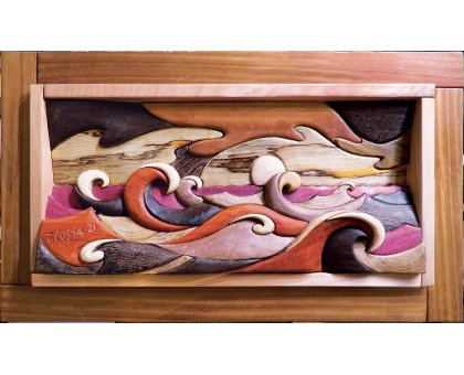 SCULTURA IN LEGNO TIZIANO COSTA ' BURRASCA ' dimensioni L 95 x H 54 cm.