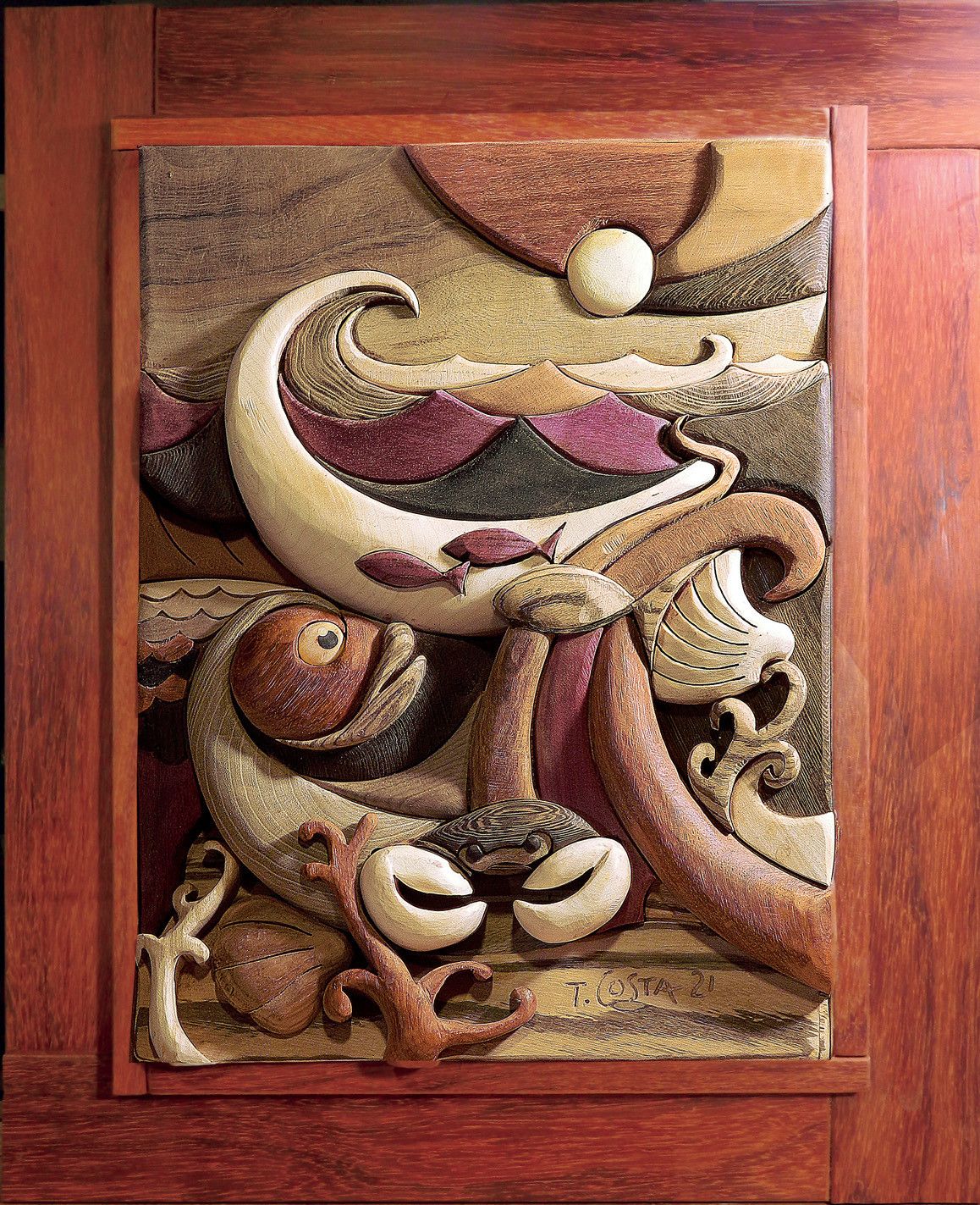 SCULTURA IN LEGNO  TIZIANO COSTA ' COME E PROFONDO IL MARE '  dimensioni L 52 x H 64 cm.