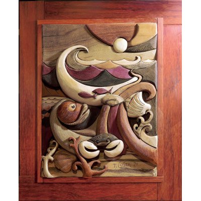 SCULTURA IN LEGNO TIZIANO COSTA ' COME E PROFONDO IL MARE ' dimensioni L 52 x H 64 cm.