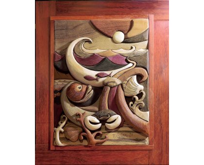 SCULTURA IN LEGNO TIZIANO COSTA ' COME E PROFONDO IL MARE ' dimensioni L 52 x H 64 cm.