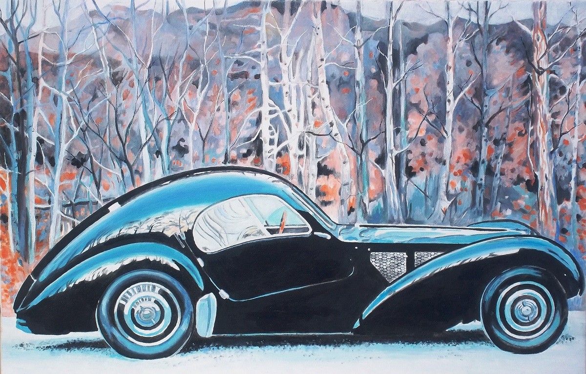 OIL ON CANVAS  GIO'  STEFAN " BUGATTI "   size  L 60 x H 40 cm.