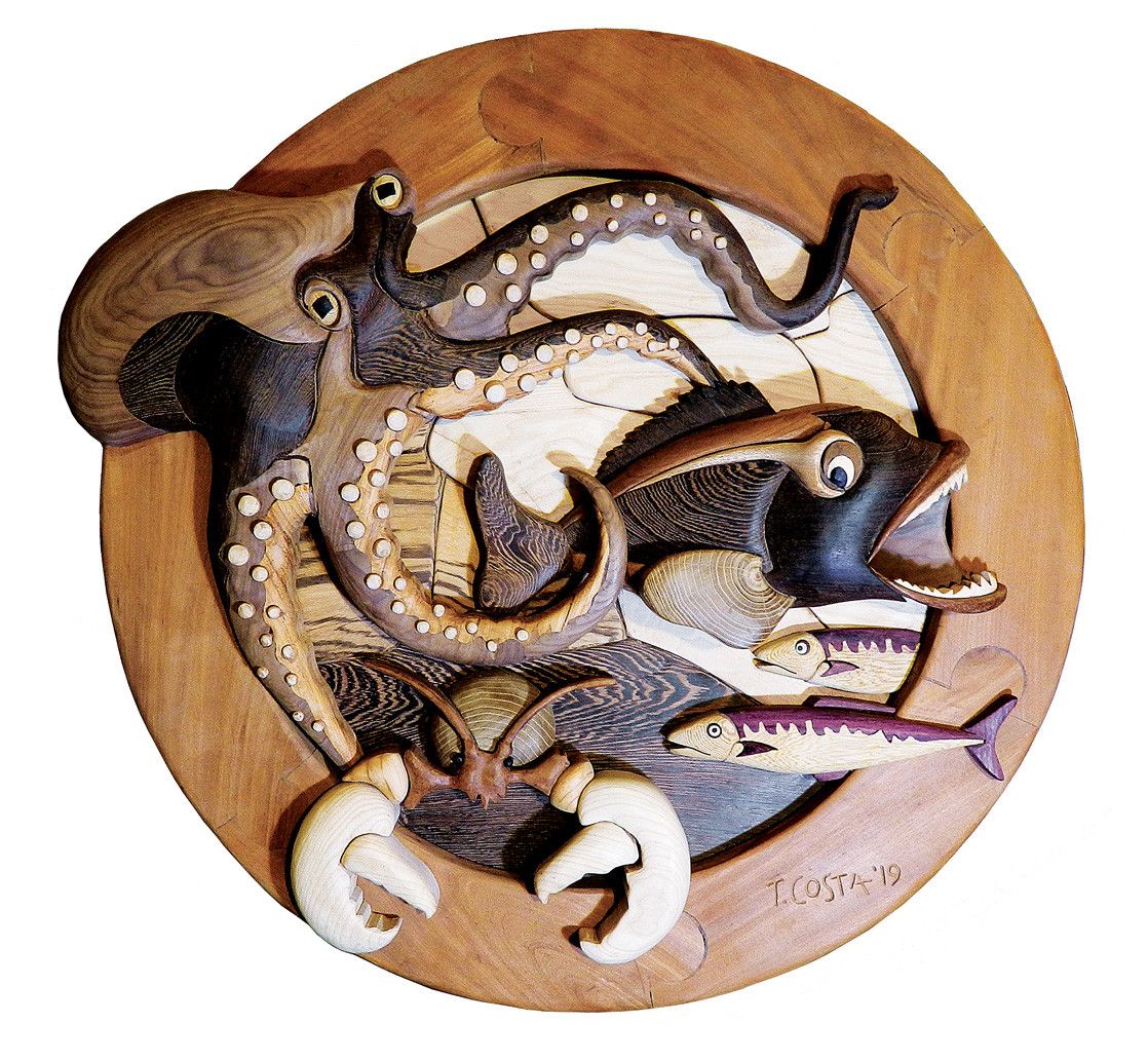 SCULTURA IN LEGNO  TIZIANO COSTA ' MARE VIVO '  dimensioni D. 78 cm.
