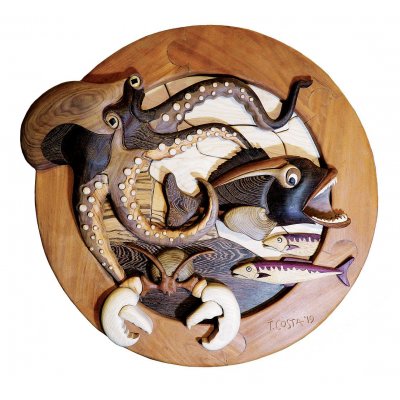 SCULTURA IN LEGNO TIZIANO COSTA ' MARE VIVO ' dimensioni D. 78 cm.