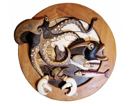 SCULTURA IN LEGNO TIZIANO COSTA ' MARE VIVO ' dimensioni D. 78 cm.