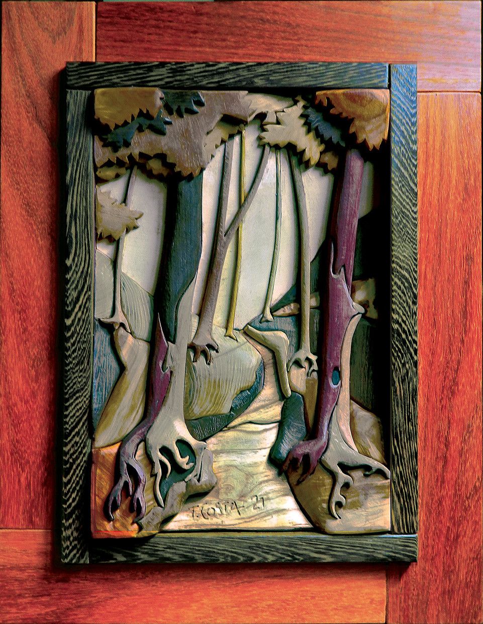 SCULTURA IN LEGNO  TIZIANO COSTA  ' SENTIERO '  dimensioni L 57 x H 78 cm.