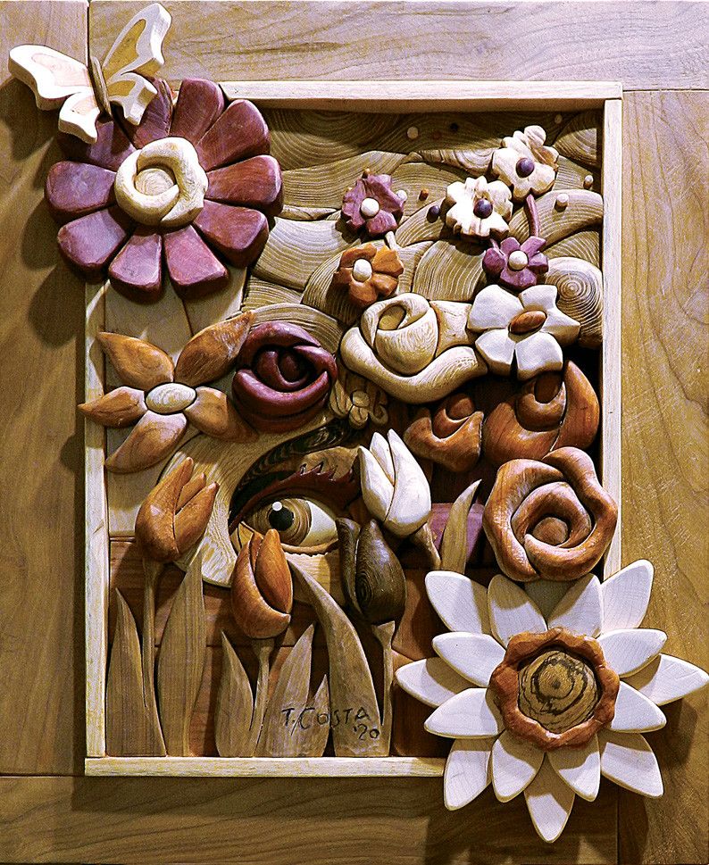 SCULTURA IN LEGNO  TIZIANO COSTA  ' PRIMAVERA 1 '  dimensioni L 63 x H 77 cm.