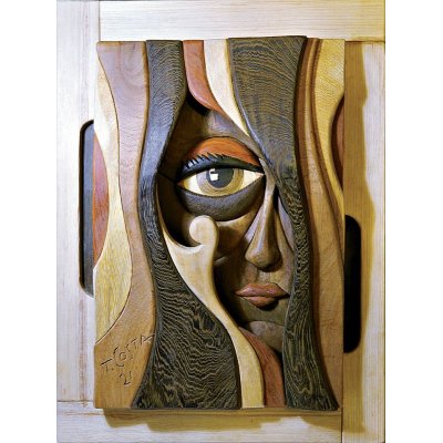 SCULPTURA IN LEGNO TIZIANO COSTA ' MISTERO ' dimensioni L 42 x H 57 cm.