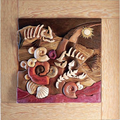 SCULTURA IN LEGNO TIZIANO COSTA ' MILIONI DI ANNI FA ' dimensioni L 57 x H 58 cm.