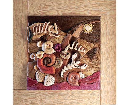 SCULTURA IN LEGNO TIZIANO COSTA ' MILIONI DI ANNI FA ' dimensioni L 57 x H 58 cm.