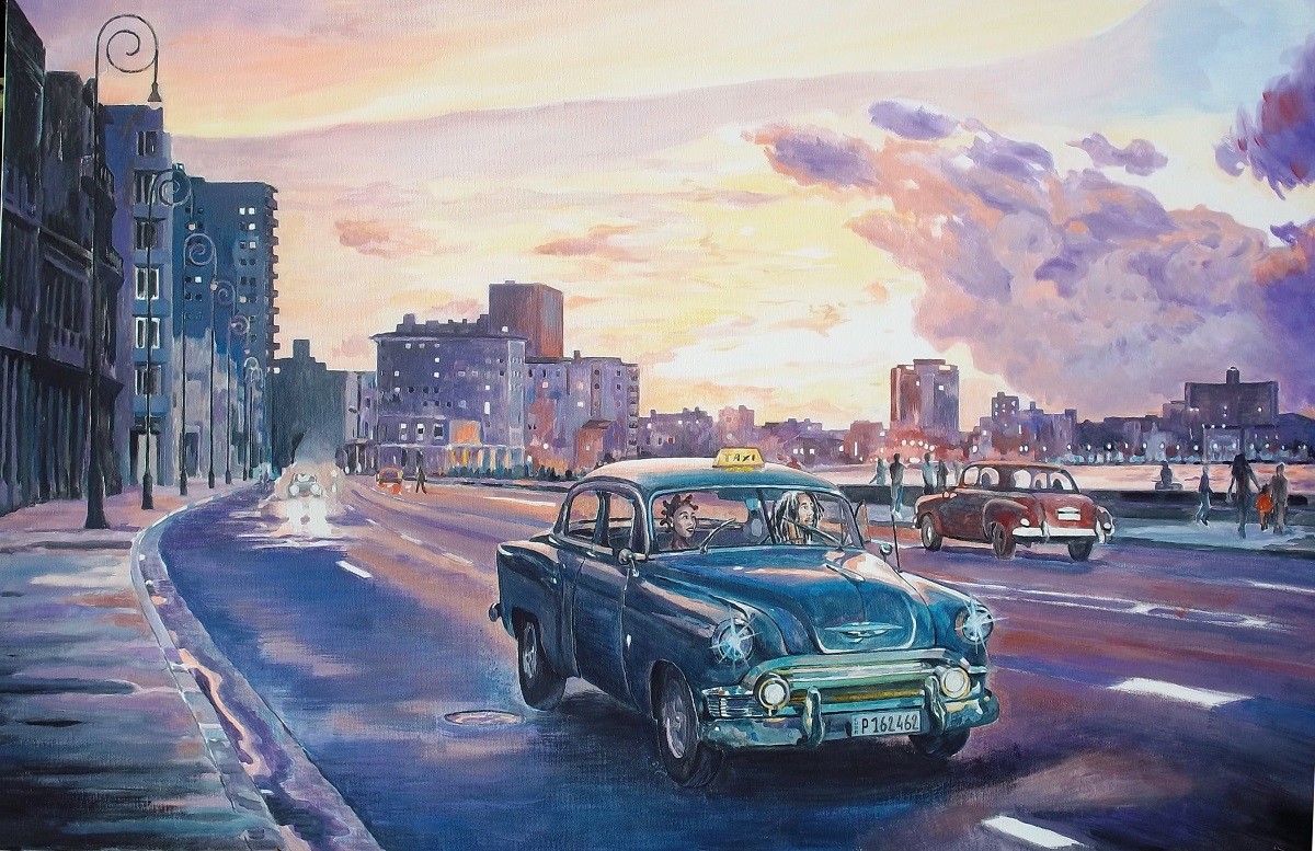 ACRILICO SU TELA GIO' STEFAN ' PAISAJE CUBANO N.2 '  dimensioni  L 120 x H 80 cm.