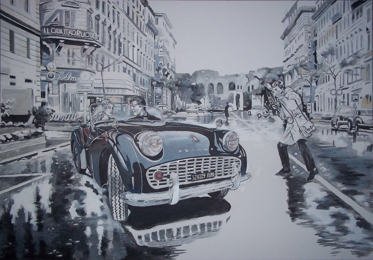 ACRYLIC ON CANVAS  GIO' STEFAN ' LA DOLCE VITA '   size   L 100 x H 70 cm.