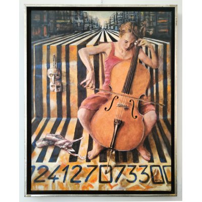 OLIO SU TELA SEBASTIAN DE GOBBIS ' VIRTUAL CITY ' dimensioni L 71 x H 90,5 cm.