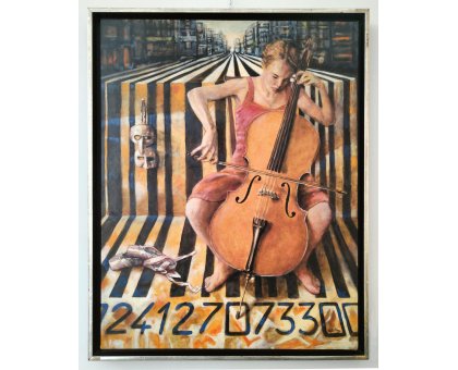 OLIO SU TELA SEBASTIAN DE GOBBIS ' VIRTUAL CITY ' dimensioni L 71 x H 90,5 cm.