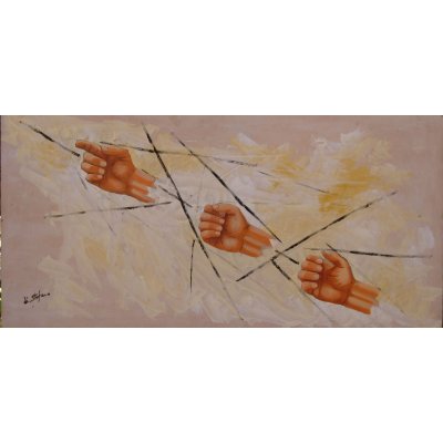 OLIO SU TAVOLA DI LEGNO ENIO DI STEFANO ' EVOLUZIONE ' dimensioni L 97 x H 47 cm.