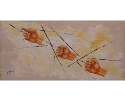 OLIO SU TAVOLA DI LEGNO ENIO DI STEFANO ' EVOLUZIONE ' dimensioni L 97 x H 47 cm.