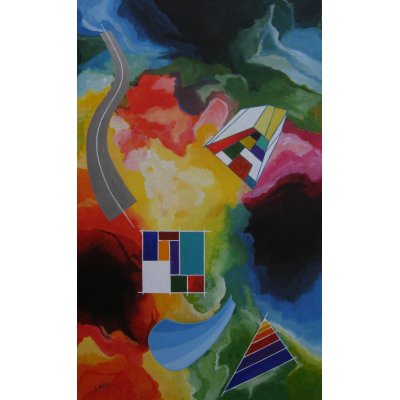 ACRILICO SU TELA ENIO DI STEFANO ' SPAZIO ' dimensioni L 50 x H 81 cm.