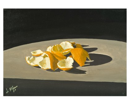 ACRILICO SU TELA ENIO DI STEFANO ' BUCCE - ARANCE ' dimensioni L 35 x H 25 cm.