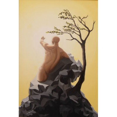 OLIO SU TELA ENIO DI STEFANO ' ORIGINE ' dimensioni L 70 x H 100 cm.