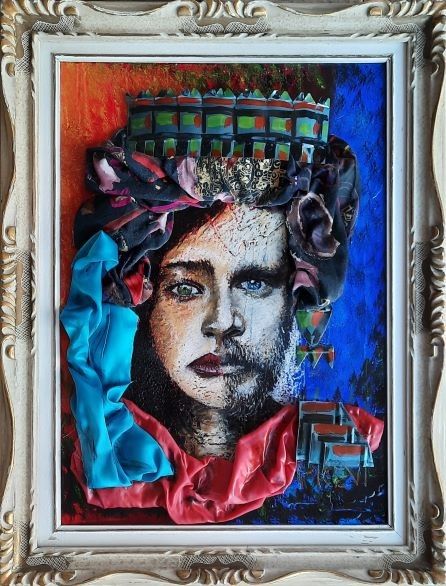 MIXED MEDIA VINCENZO PRESENTI ' AMORE PER SEMPRE ( LA LEGGENDA DEL MORO)  size  L 50 x H 70 cm.