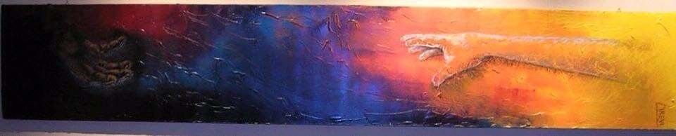 MIXED MEDIA VINCENZO PRESENTI  ' LE MANI '  size  L 160 x H 35 cm.