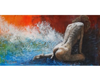 MIXED MEDIA VINCENZO PRESENTI ' L ' ONDA ' size L 32 x H 64 cm.