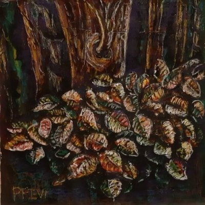 MIXED MEDIA VINCENZO PRESENTI ' L ' AUTUNNO ' dimensioni L 60 x H 58 cm.