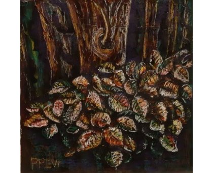 MIXED MEDIA VINCENZO PRESENTI ' L ' AUTUNNO ' size L 60 x H 58 cm.