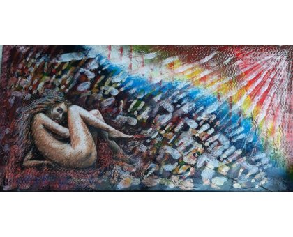 MIXED MEDIA VINCENZO PRESENTI ' LA VERGOGNA DI EVA ' size L 120 x H 80 cm.