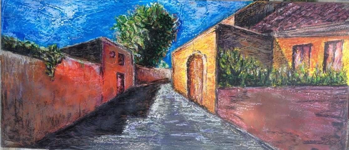 MIXED MEDIA  VINCENZO PRESENTI ' IL BORGO DI OGNINA  '  size  L 130 x H 60 cm.