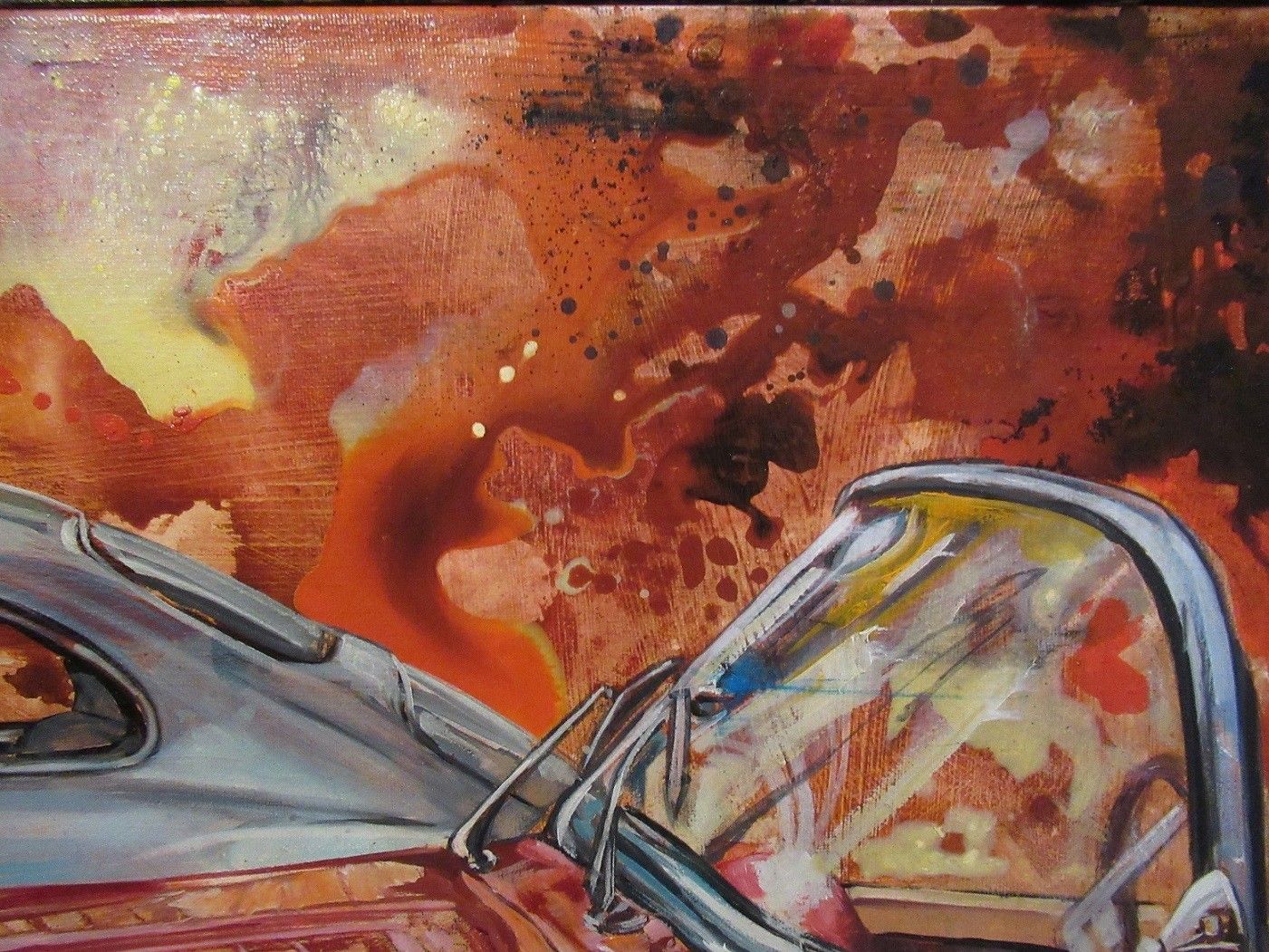 MIXED MEDIA ON CANVAS  MARA  ISOLANI ' LE DUE AUTO '  size L 80 x H 80 cm.