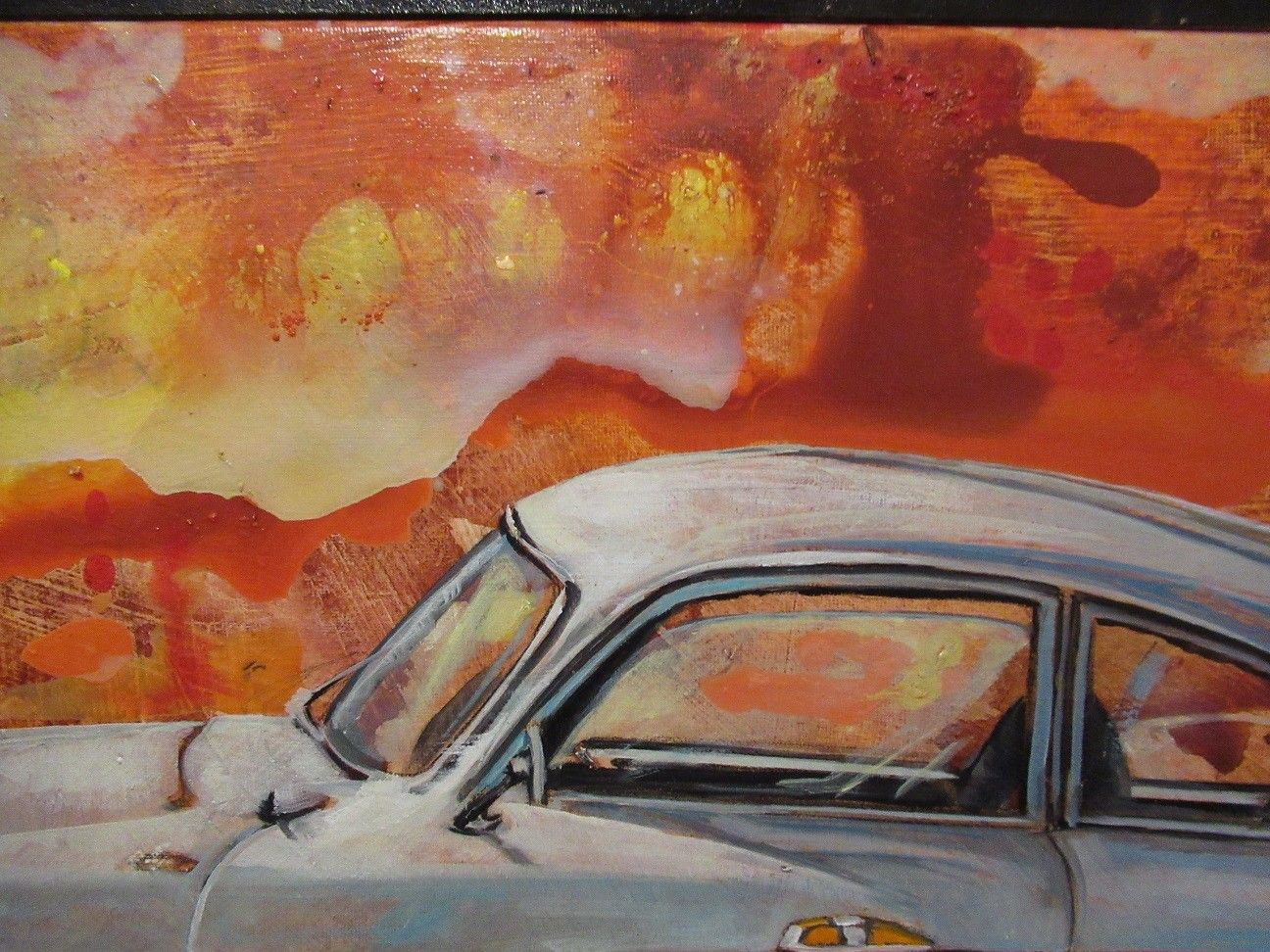 MIXED MEDIA ON CANVAS  MARA  ISOLANI ' LE DUE AUTO '  size L 80 x H 80 cm.